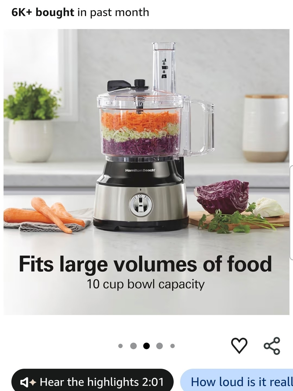 Hamilton Beach Black and Silver Food Processor with Clear Bowl